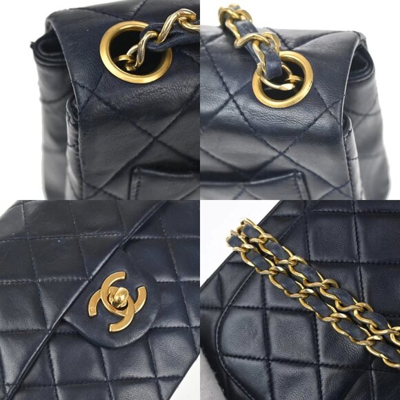 CHANEL CC Logo Mini Matelasse Chain Shoulder Bag Leather Blue GHW 373RL397 - Picture 10 of 16